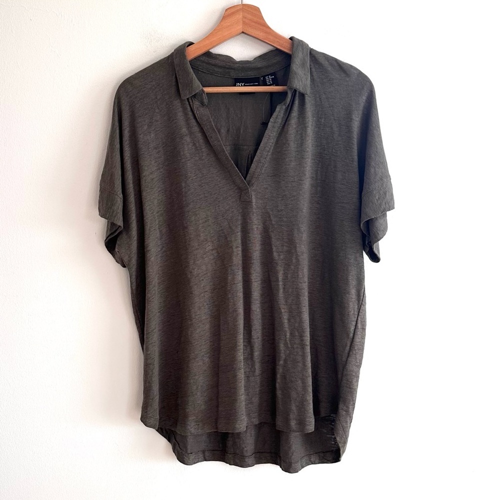Jones NY Linen knit dark green polo shirt short sleeve pullover top XL NWT